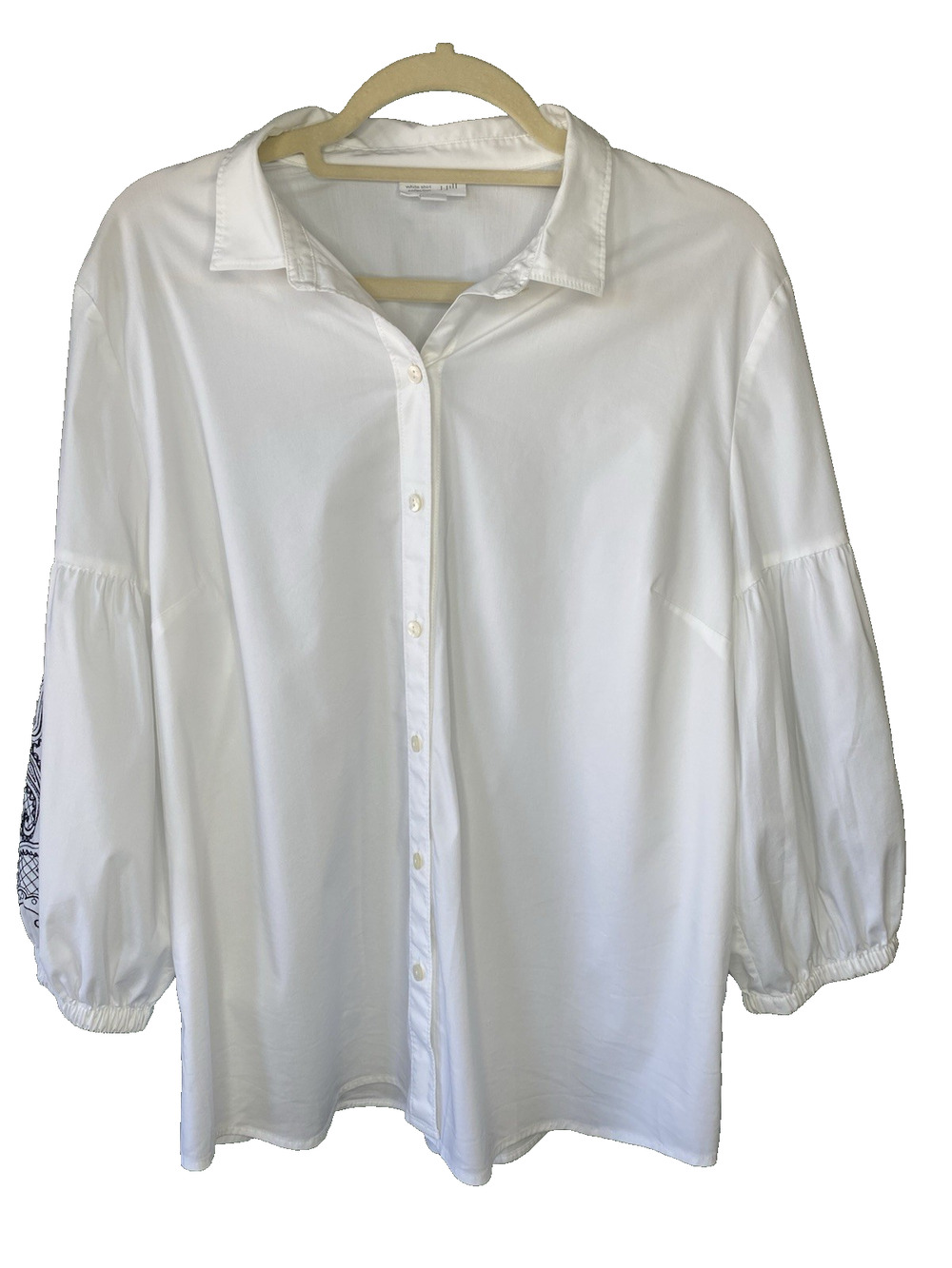 J Jill Blouse Women’s Large White & Black Paisley Bohemian Career Button Down
